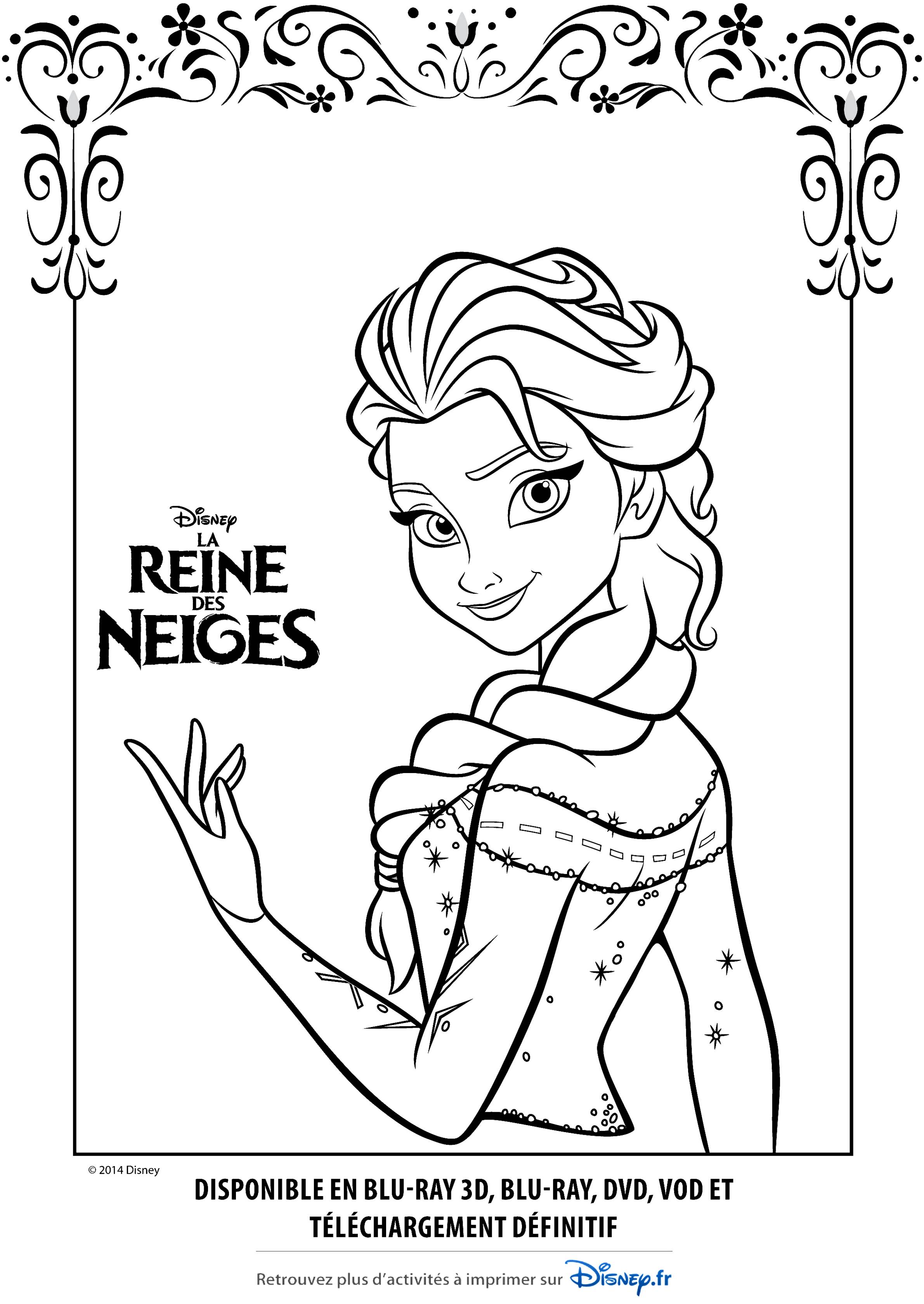 Préparez vos crayons et feutres pour colorier ce coloriage de Elsa (La reine des neiges)