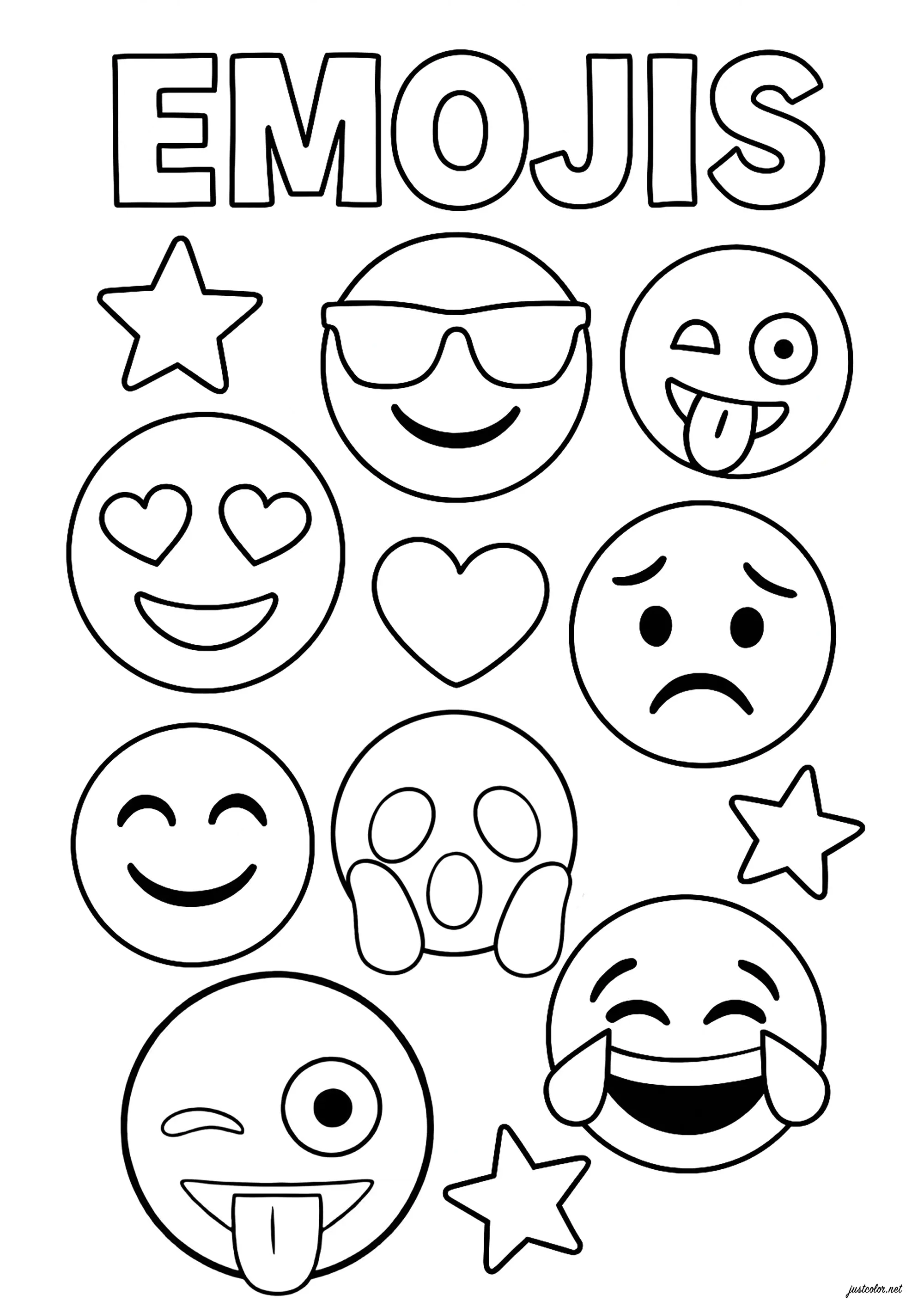 Les emojis les plus connus (Coloriage à imprimer pour enfants)