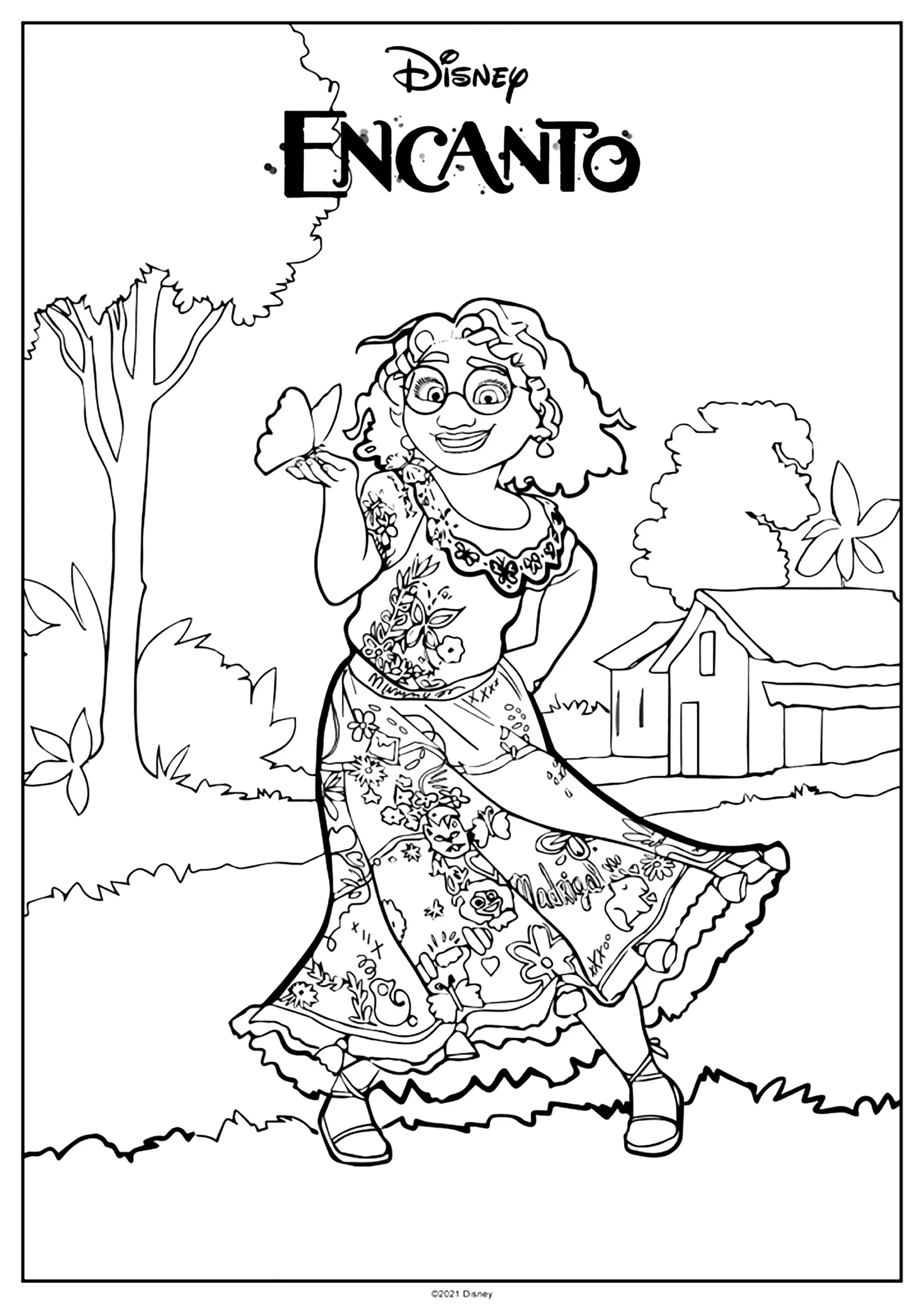 Coloriage d'Encanto : Mirabel et un joli papillon