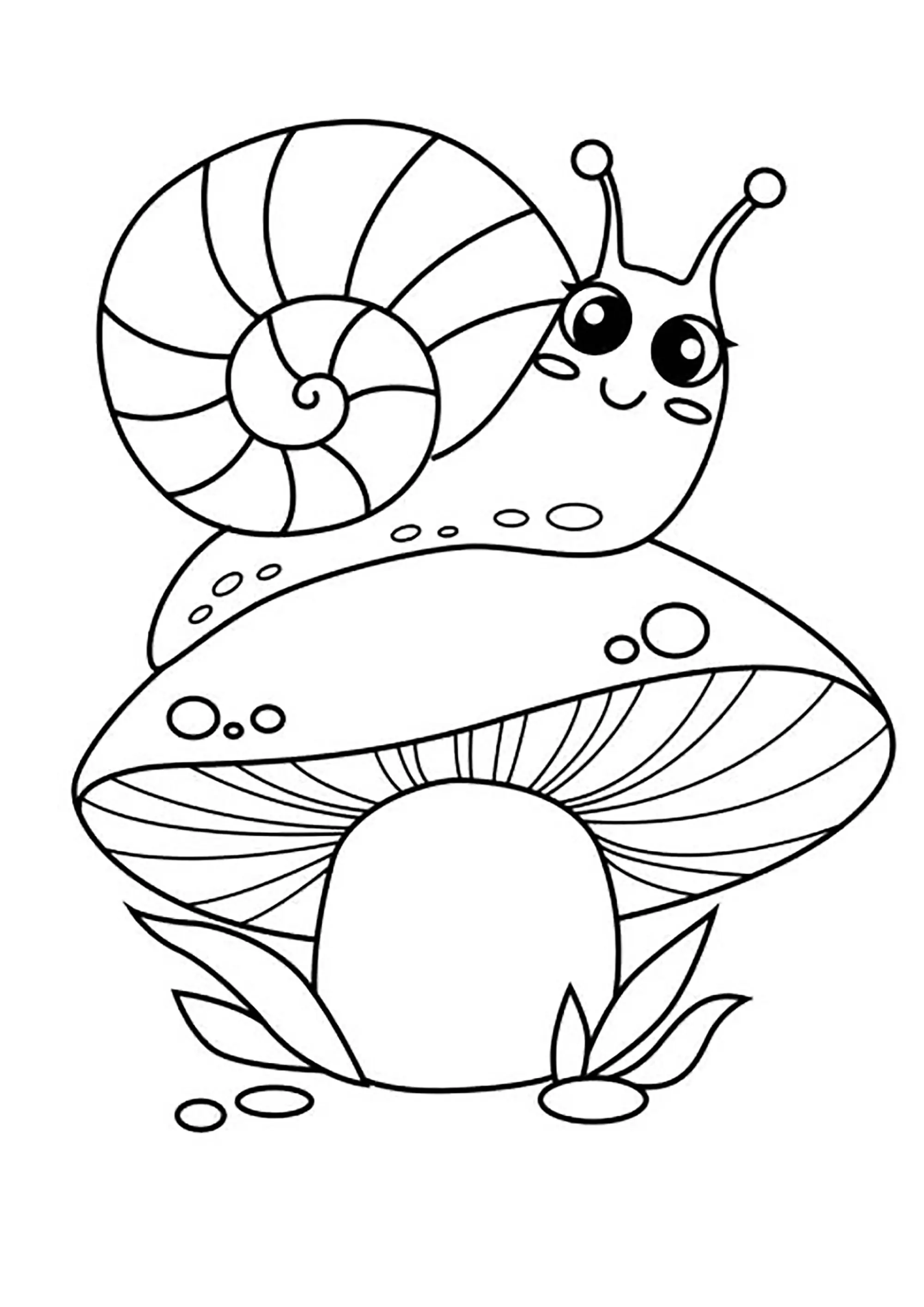 Joli escargot sur un champignon (Coloriage à imprimer pour enfants)