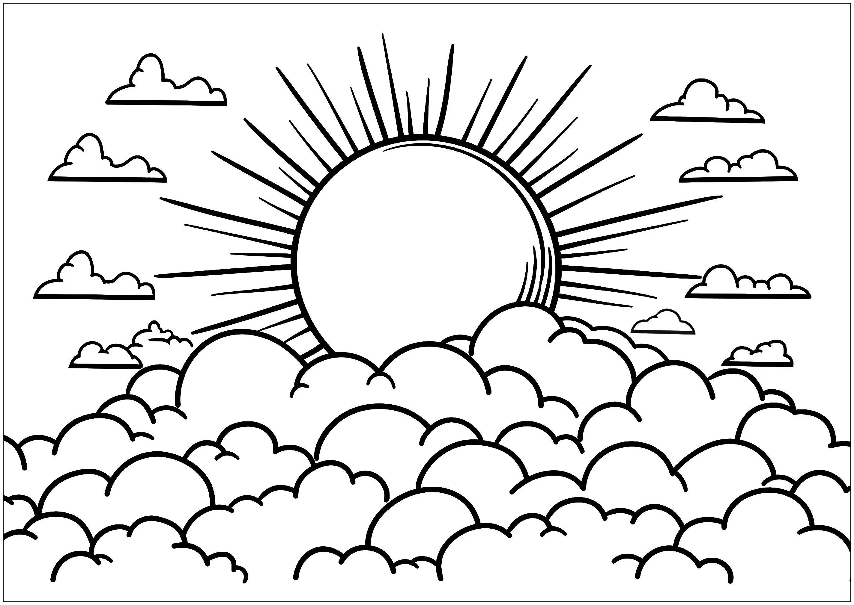 Soleil géant derrière un amas de nuage (Coloriage d'Espace (Planètes, Astres, Univers, Galaxies …) à imprimer pour enfants)