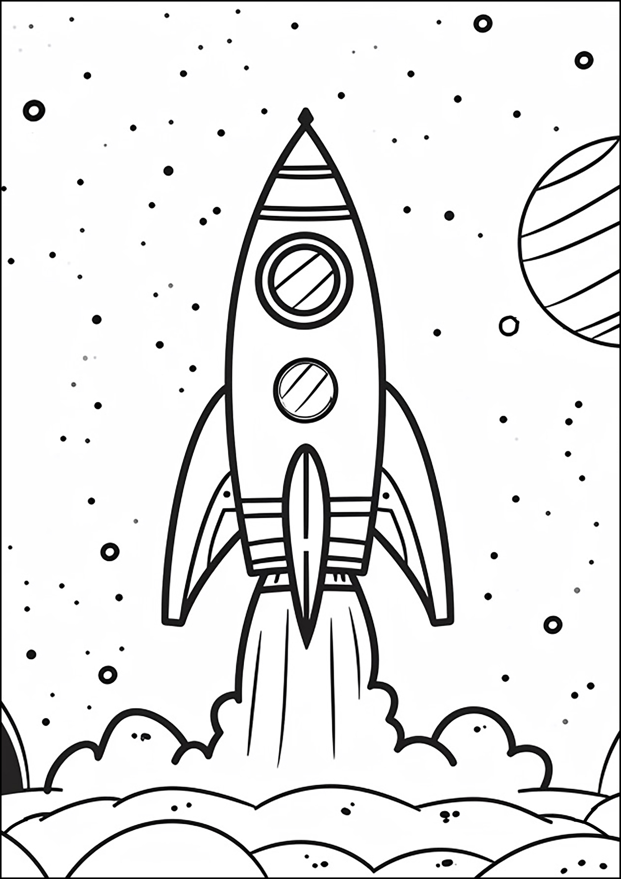 Fusée en plein décolage (Coloriage d'Espace (Planètes, Astres, Univers, Galaxies …) à imprimer pour enfants)