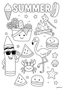 Divers symboles de l'été (Coloriage de Été)