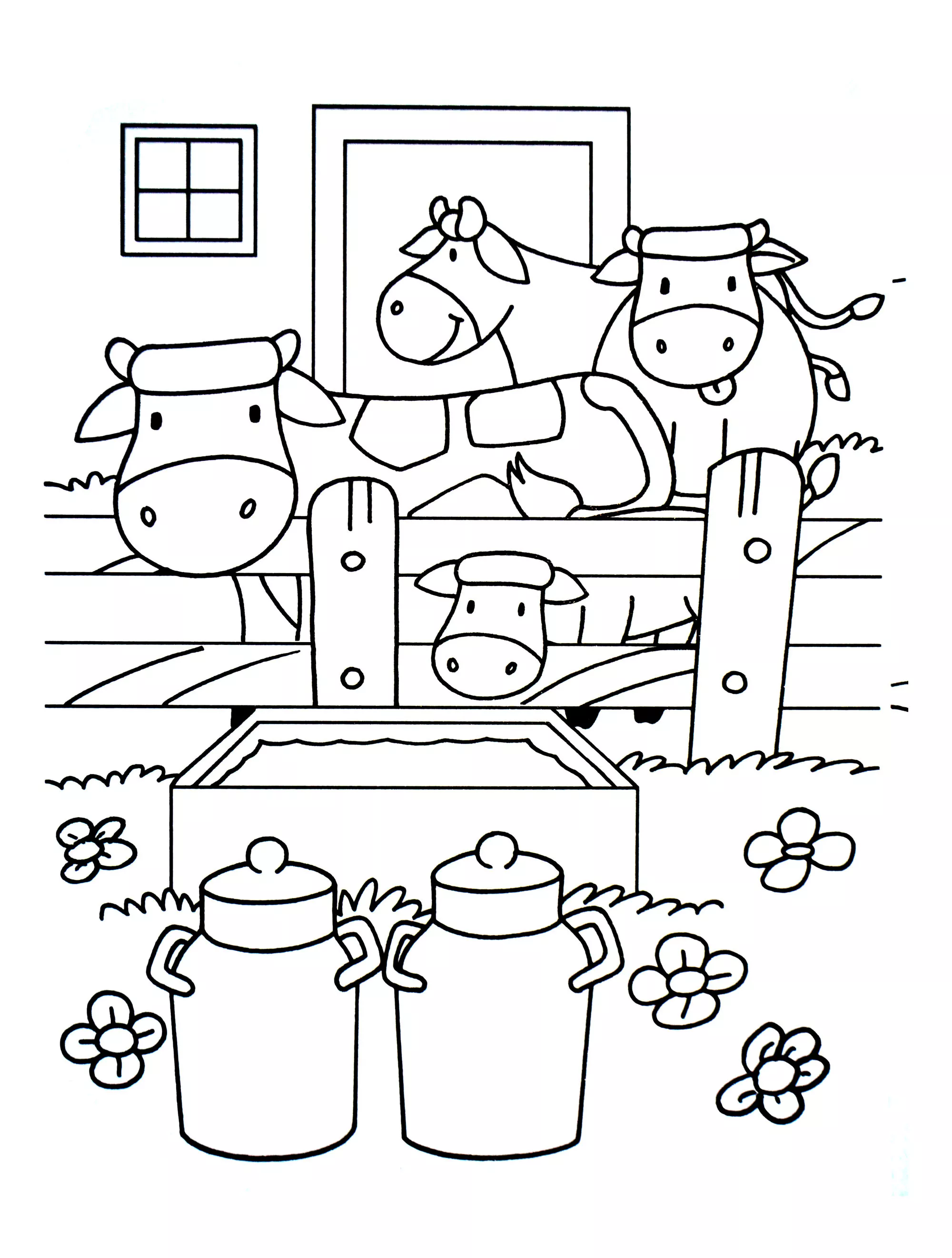 Dans la ferme avec les vaches à lait (Coloriage à imprimer pour enfants)