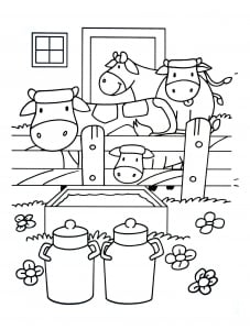 Dans la ferme avec les vaches à lait (Coloriage)