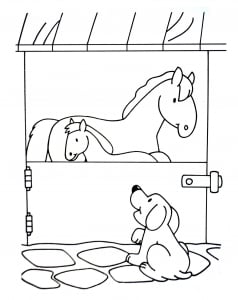 Chevaux et chiens (Coloriage de Ferme)