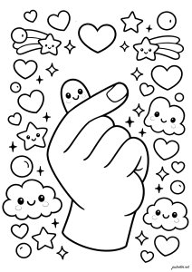 Le cœur coréen : un geste d’amour venu de Corée (Coloriage de Festivals & Traditions coréennes)