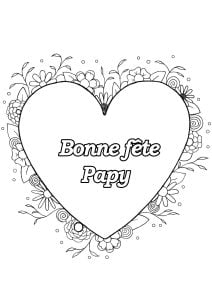 Coeur et texte "Bonne Fête Papy" (Coloriage de Fête des Grands-parents)