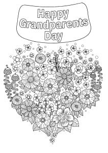 Fleurs et texte Happy Grandparents day (Coloriage de Fête des Grands-parents)