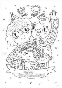 Grands parents et leurs petits enfants (Coloriage de Fête des Grands-parents)