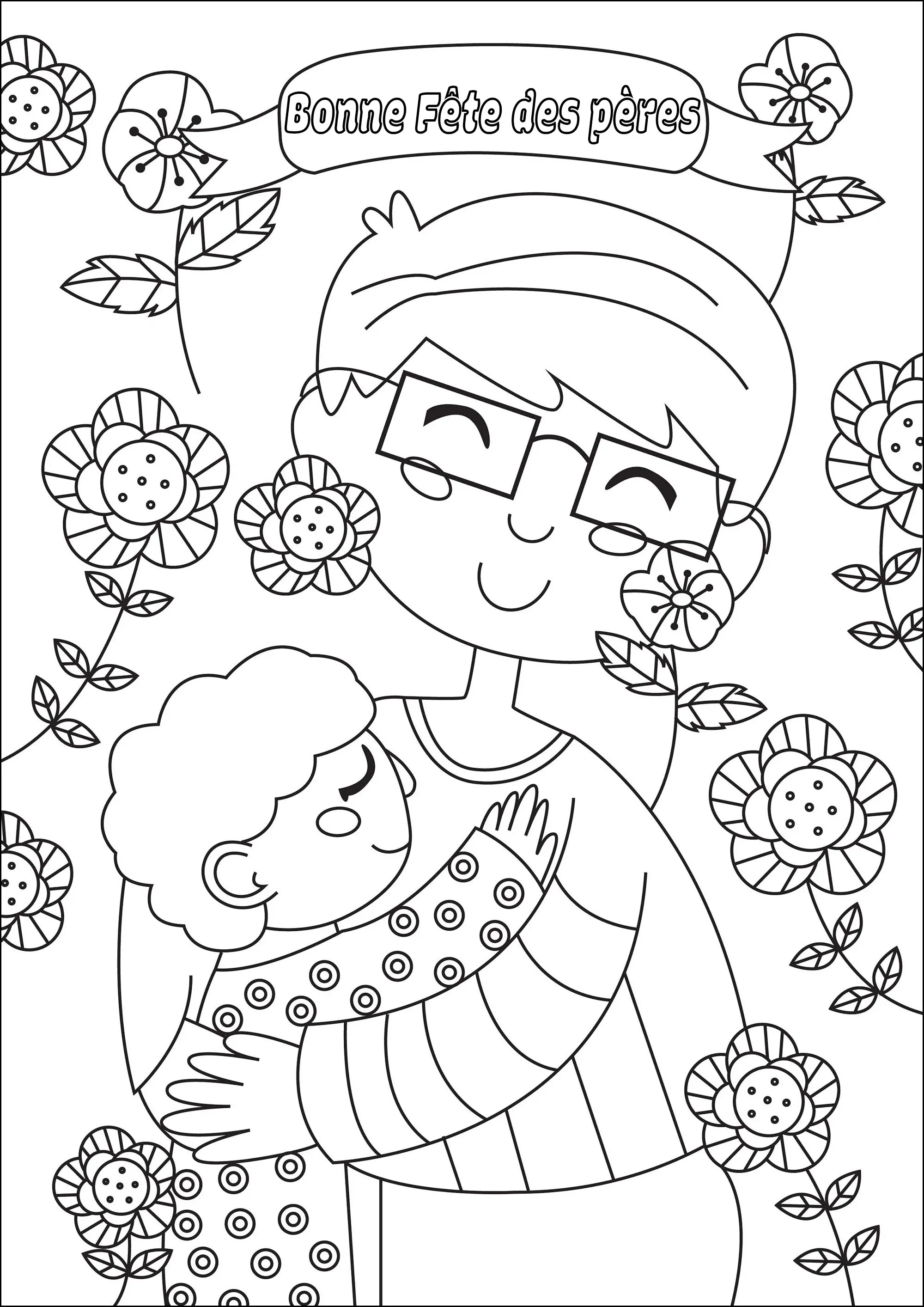 Dessin mignon pour la Fête des pères (Coloriage à imprimer pour enfants)