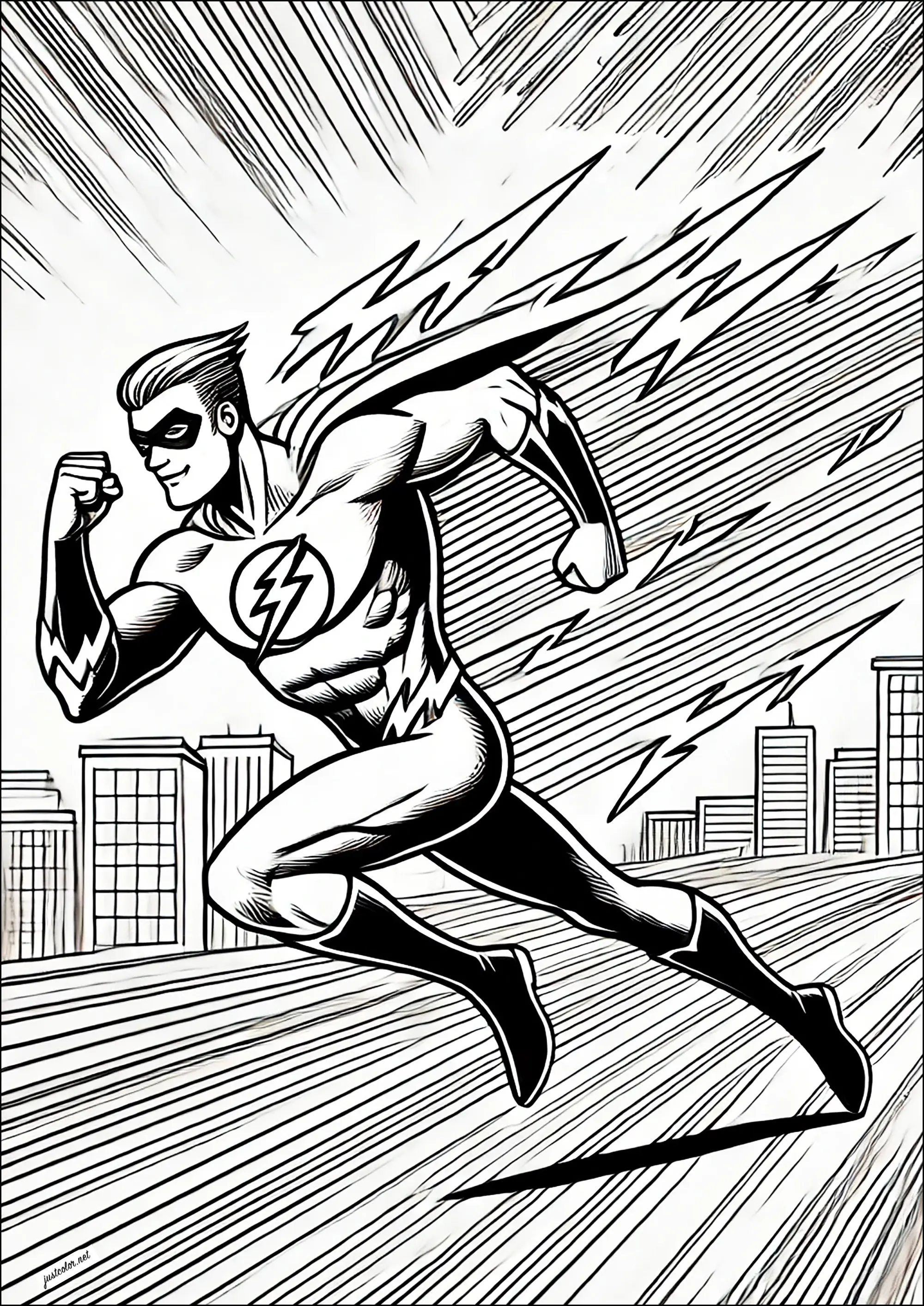 Flash en train de courir (style manga) (Coloriage à imprimer pour enfants)
