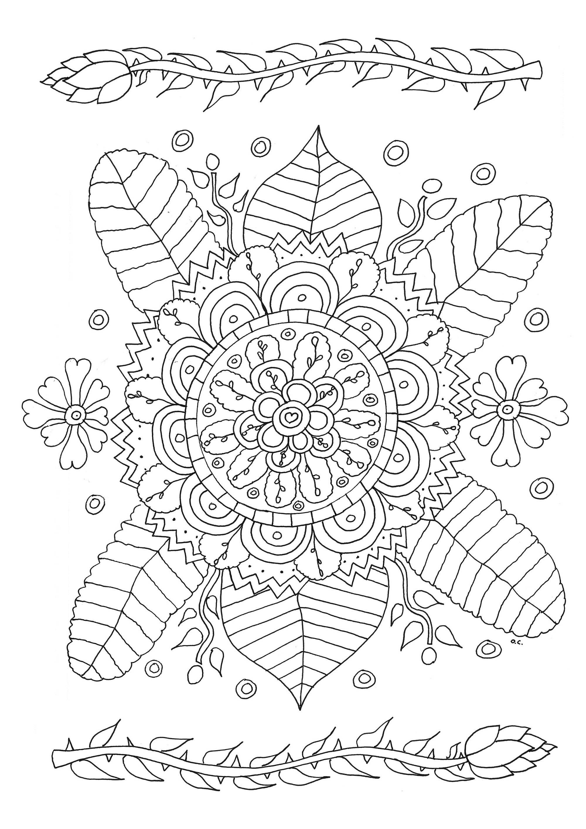 Jolie fleur avec beaux pétales et feuilles (Coloriage à imprimer pour enfants)