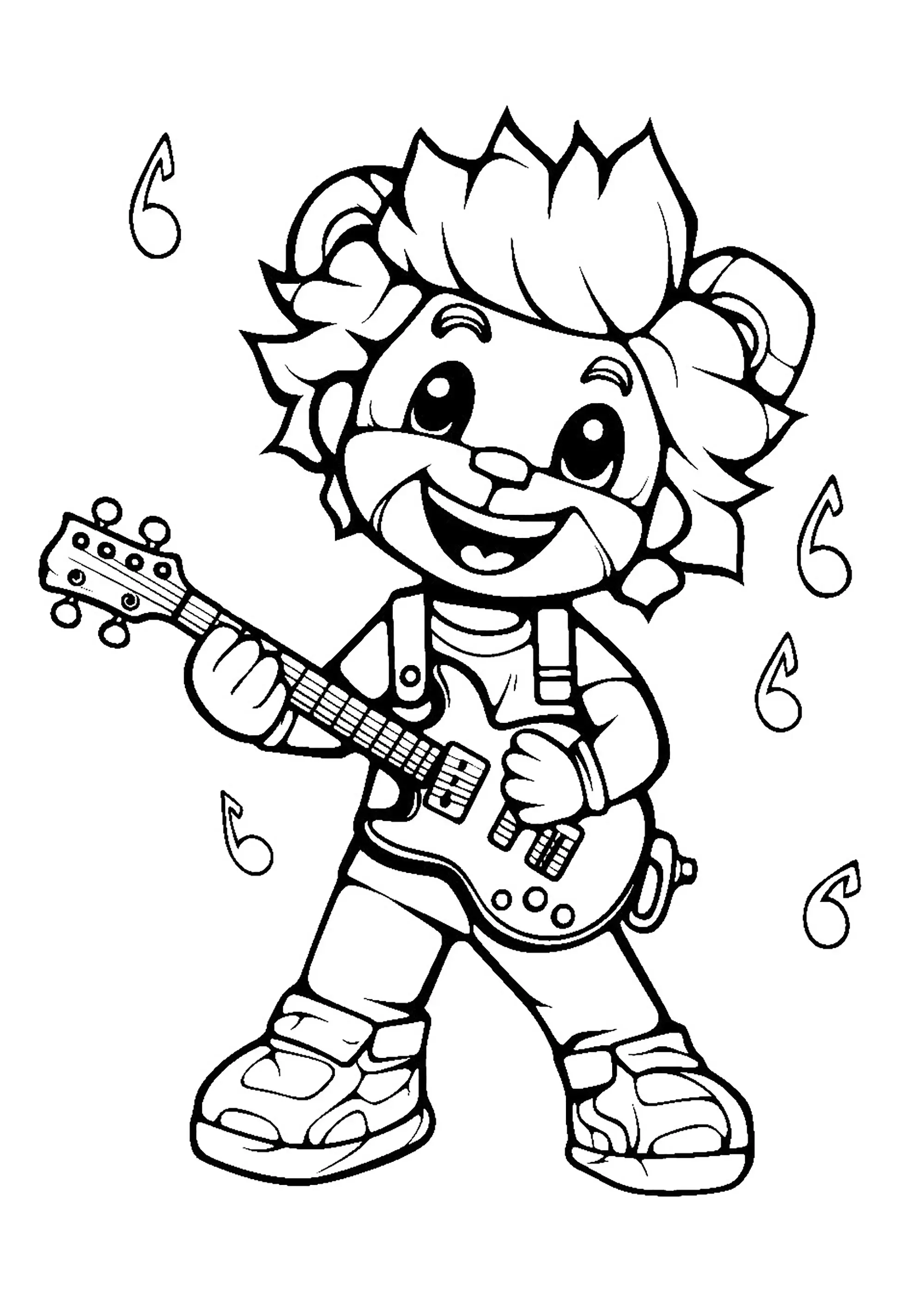 Lion à la guitare (inspiré par personnages de FNAF) (Coloriage à imprimer pour enfants)