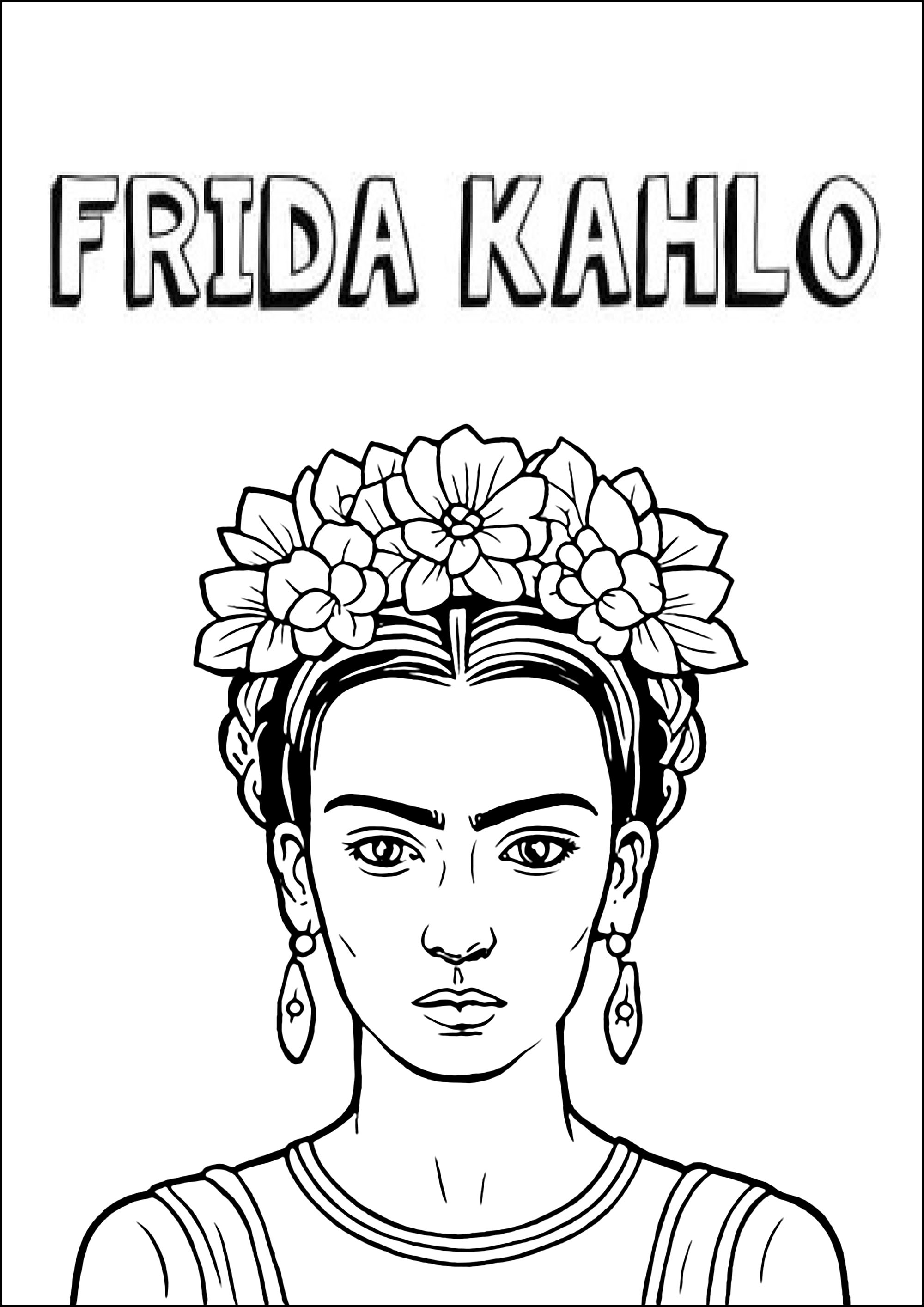 Visage de Frida Kahlo - Coloriages de Frida Kahlo à imprimer pour enfants