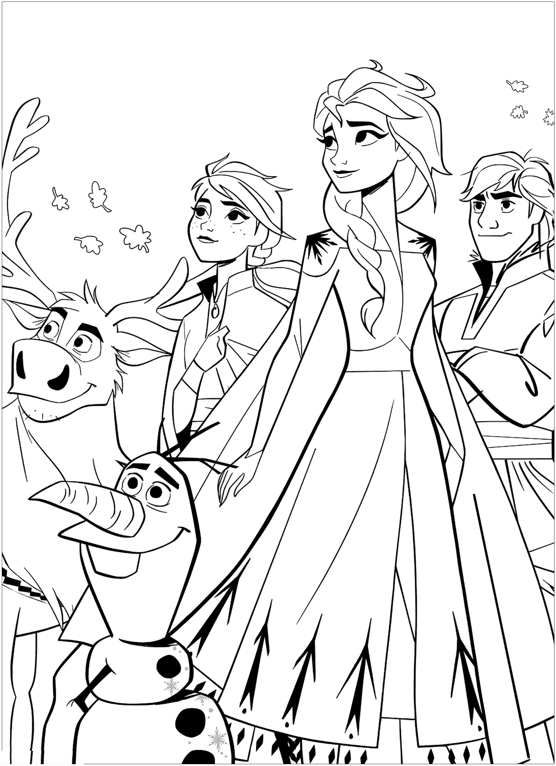 Retrouvez Olaf, Anna, Elsa, Sven et Kristoff dans ce joli coloriage