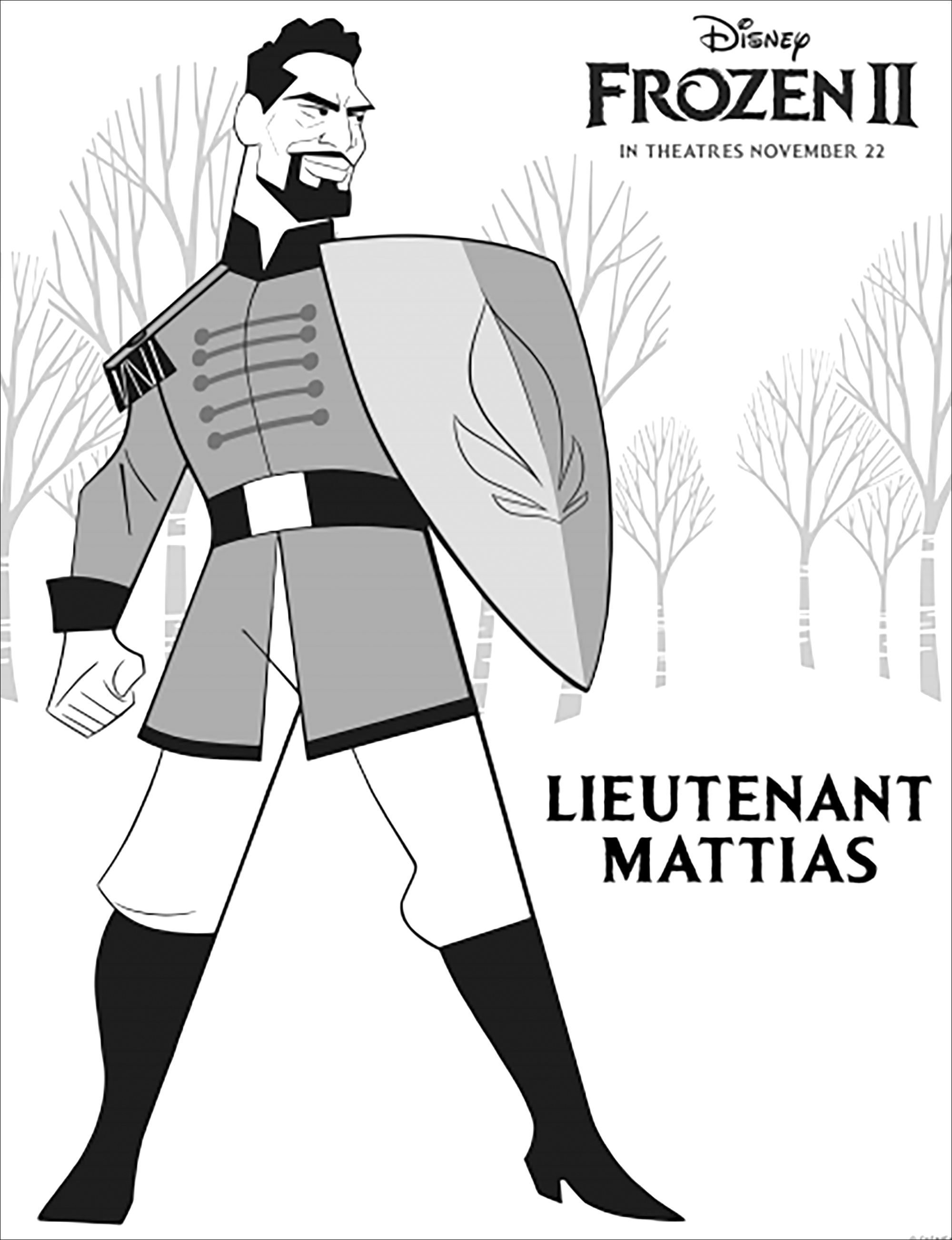 Un des nouveaux personnages de La reine des neiges 2 (Disney) : le Lieutenant Mattias (version avec texte)