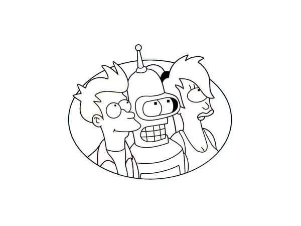3 héros de Futurama (Coloriage à imprimer pour enfants)
