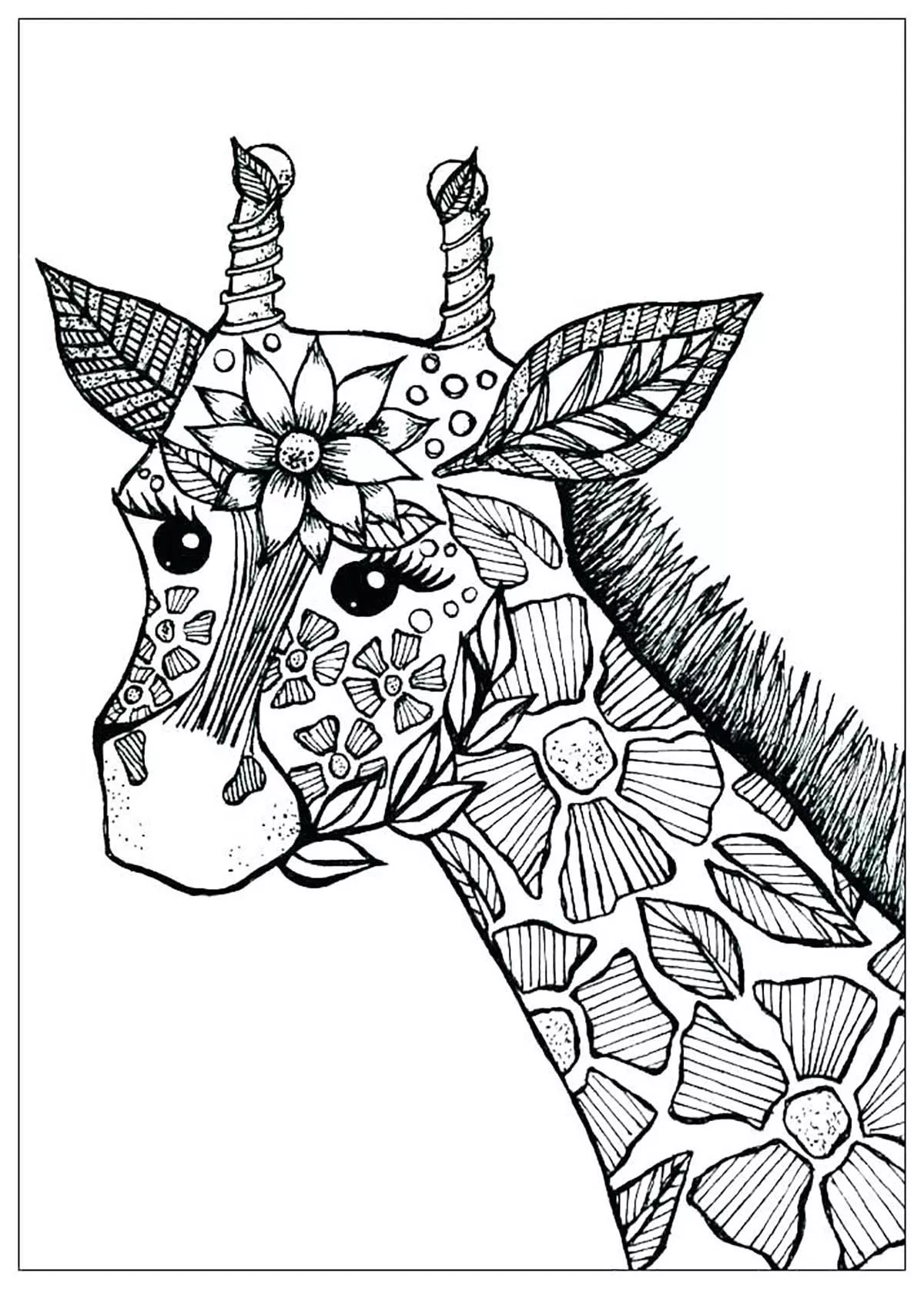 Girafe fleurie (Coloriage à imprimer pour enfants)