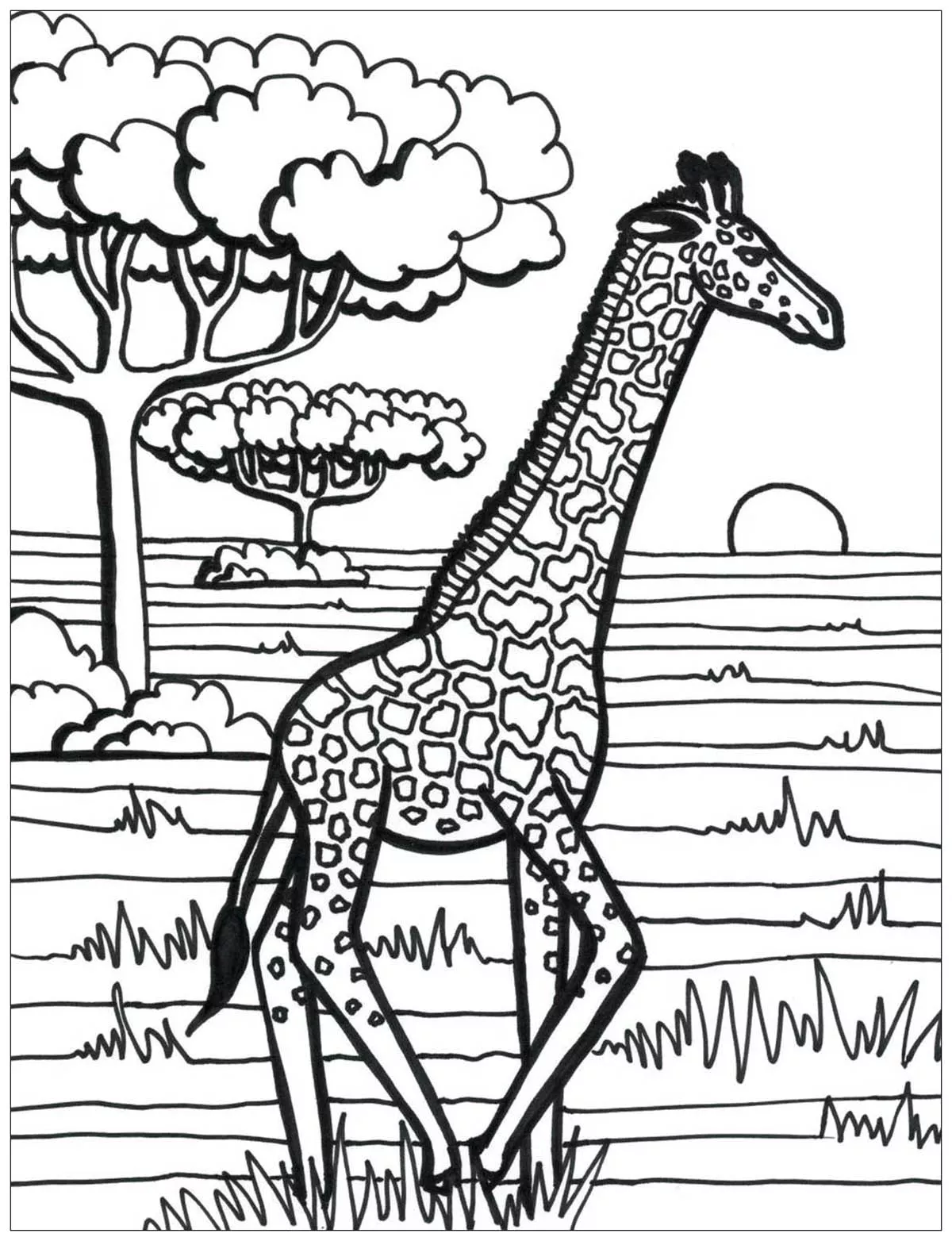Girafe qui court (Coloriage à imprimer pour enfants)