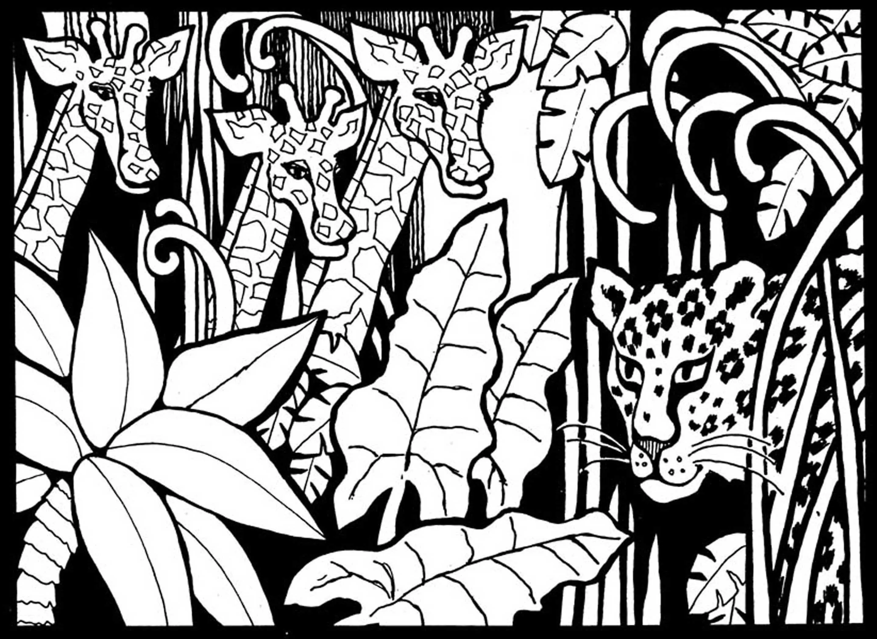 Trois girafes (Coloriage à imprimer pour enfants)