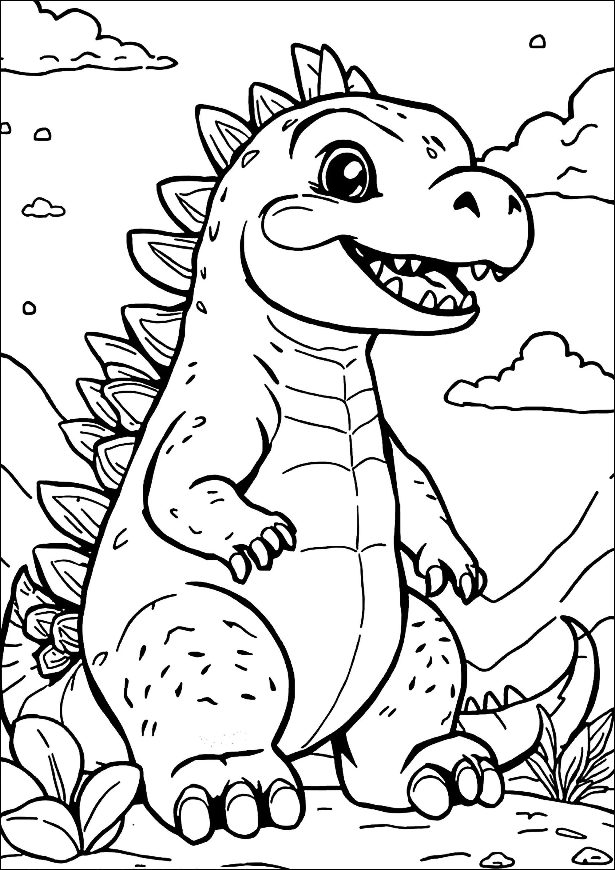 Gozilla a l'air gentil (Coloriage de Godzilla à imprimer pour enfants)