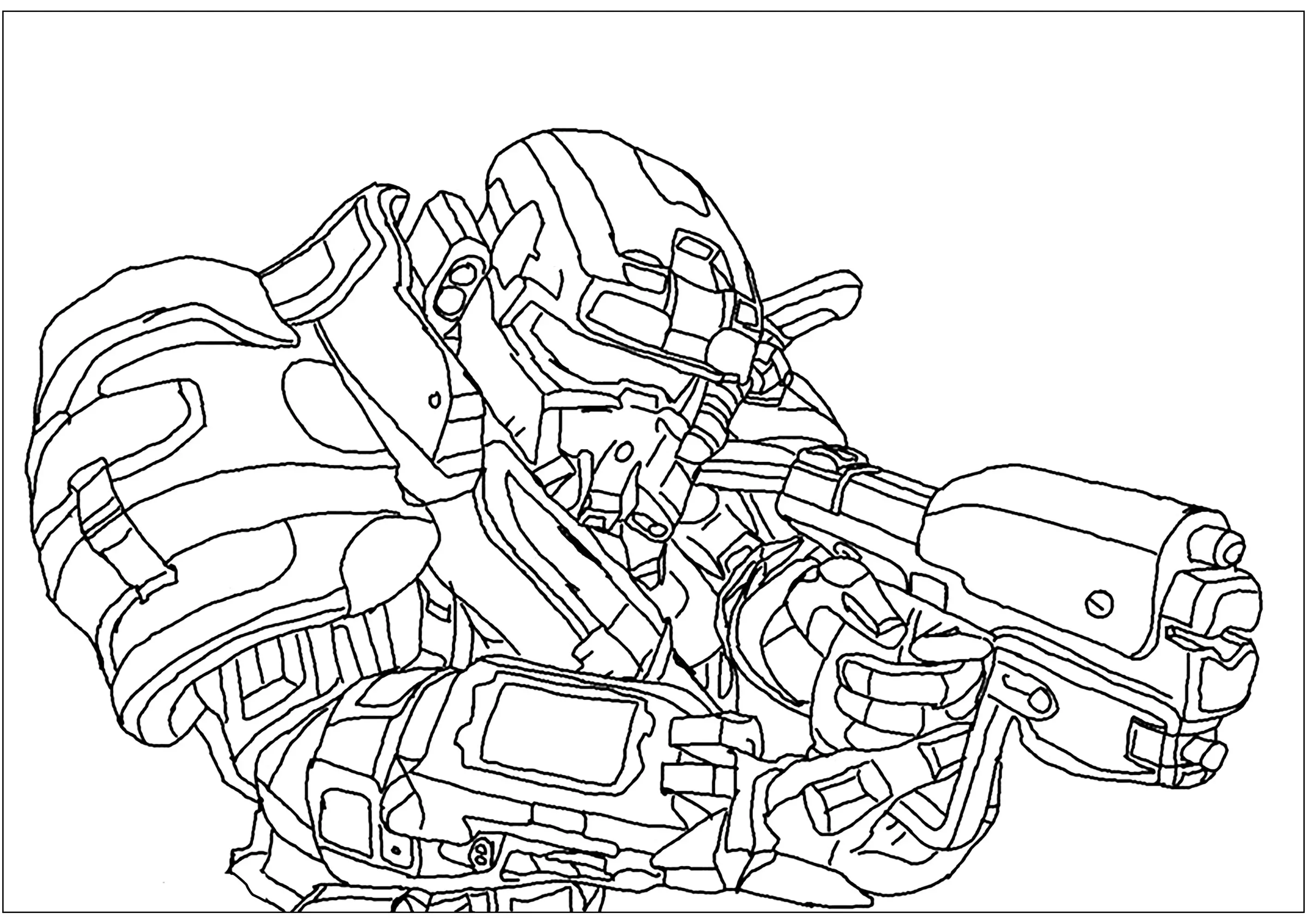 Soldat et son armure (Coloriage d'Halo à imprimer pour enfants)