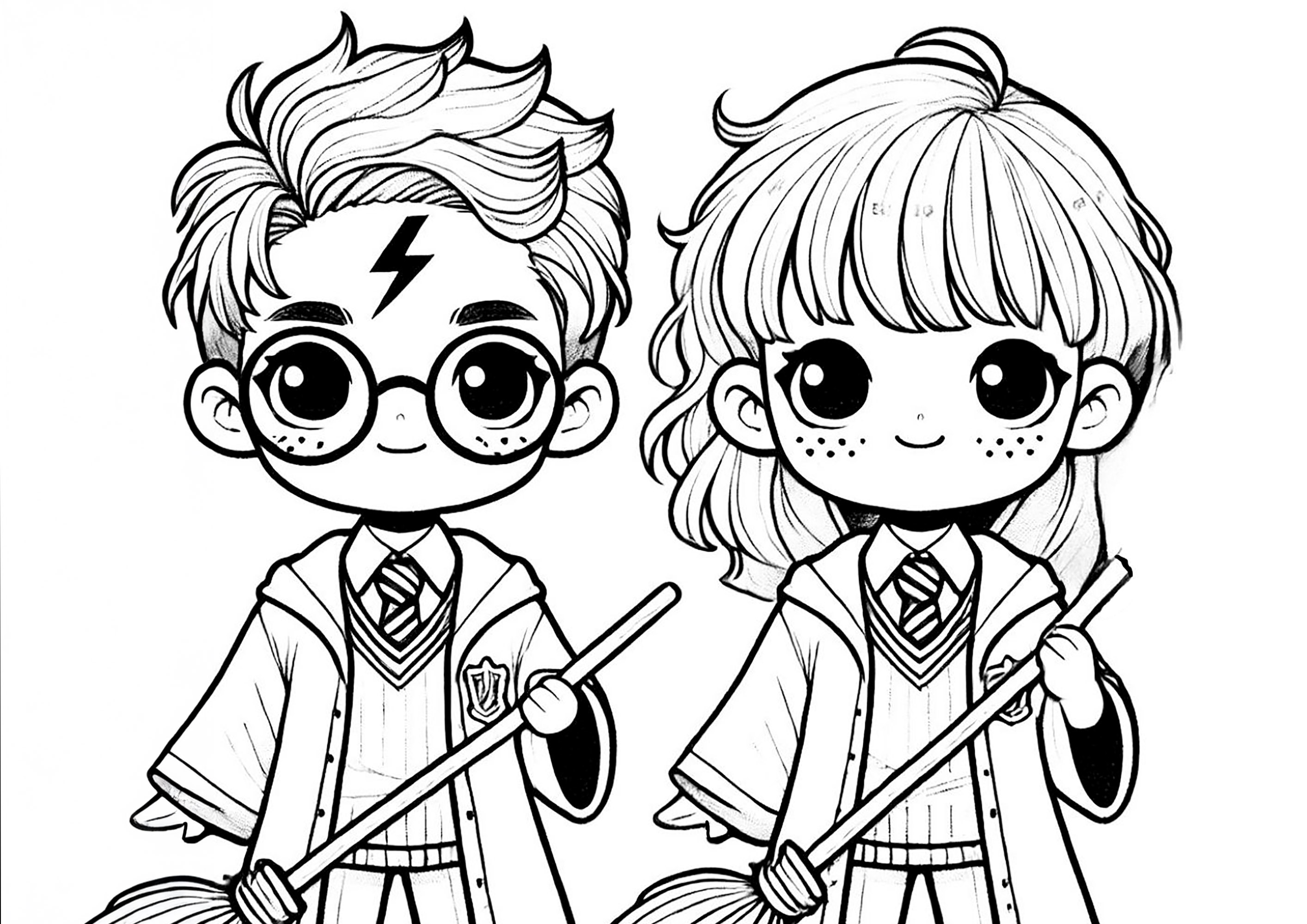 Harry et Hermione, version Kawaii - Coloriages d'Harry Potter à imprimer