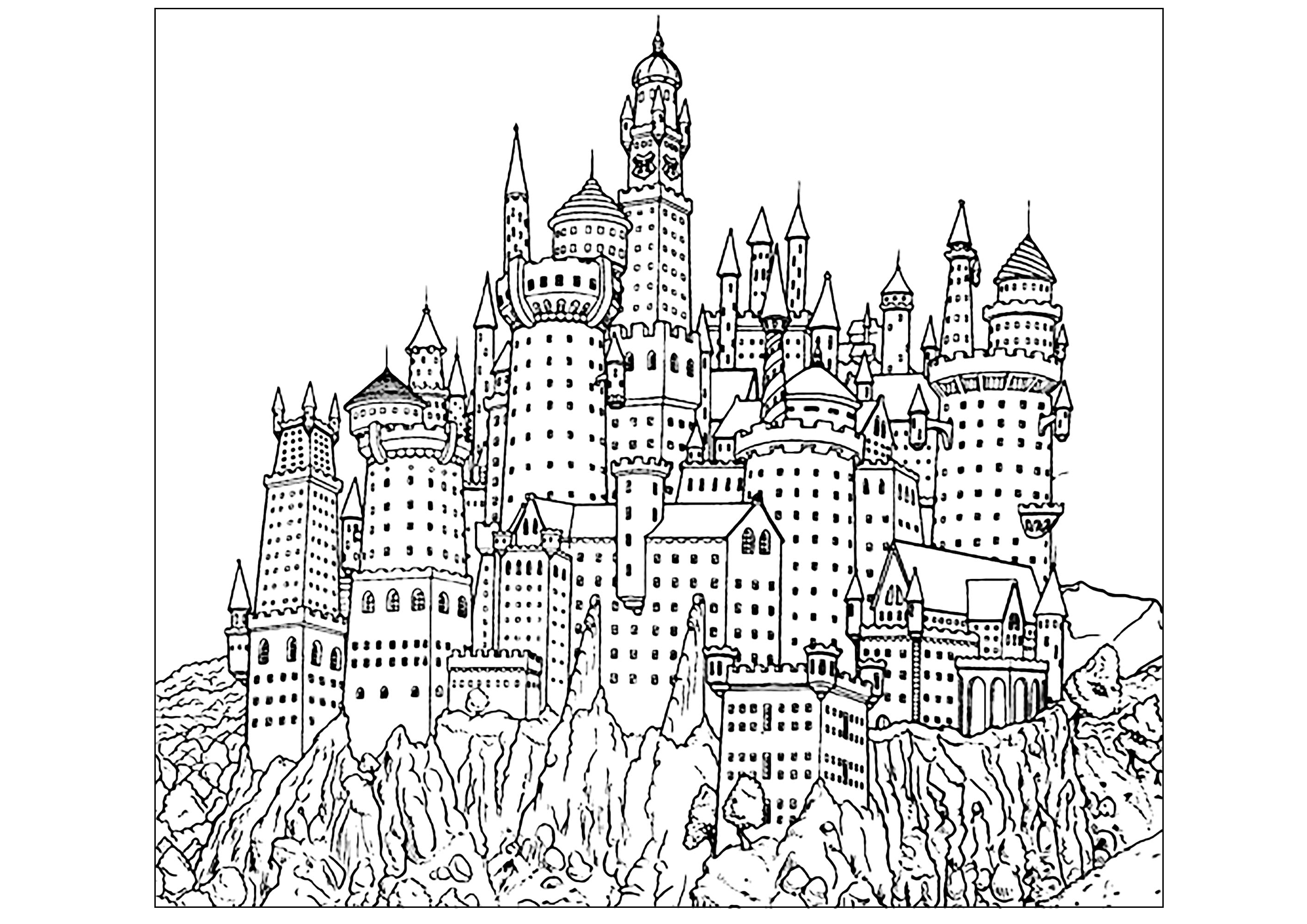 Château de Poudlard - Coloriages d'Harry Potter à imprimer