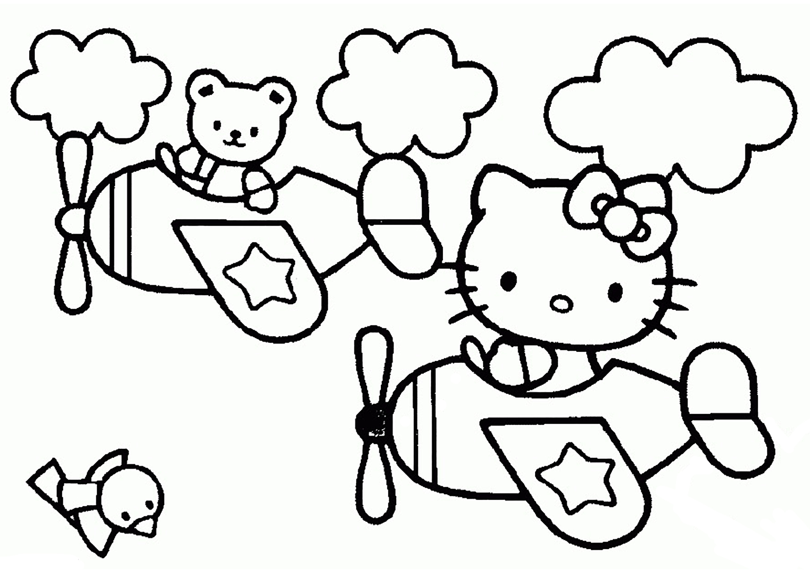 Hello Kitty et son ami ourson dans un avion