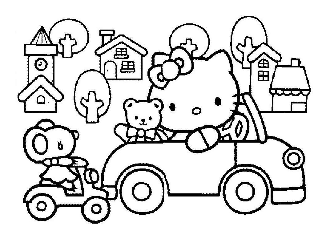 Préparez vos crayons et feutres pour colorier ce coloriage de Hello Kitty