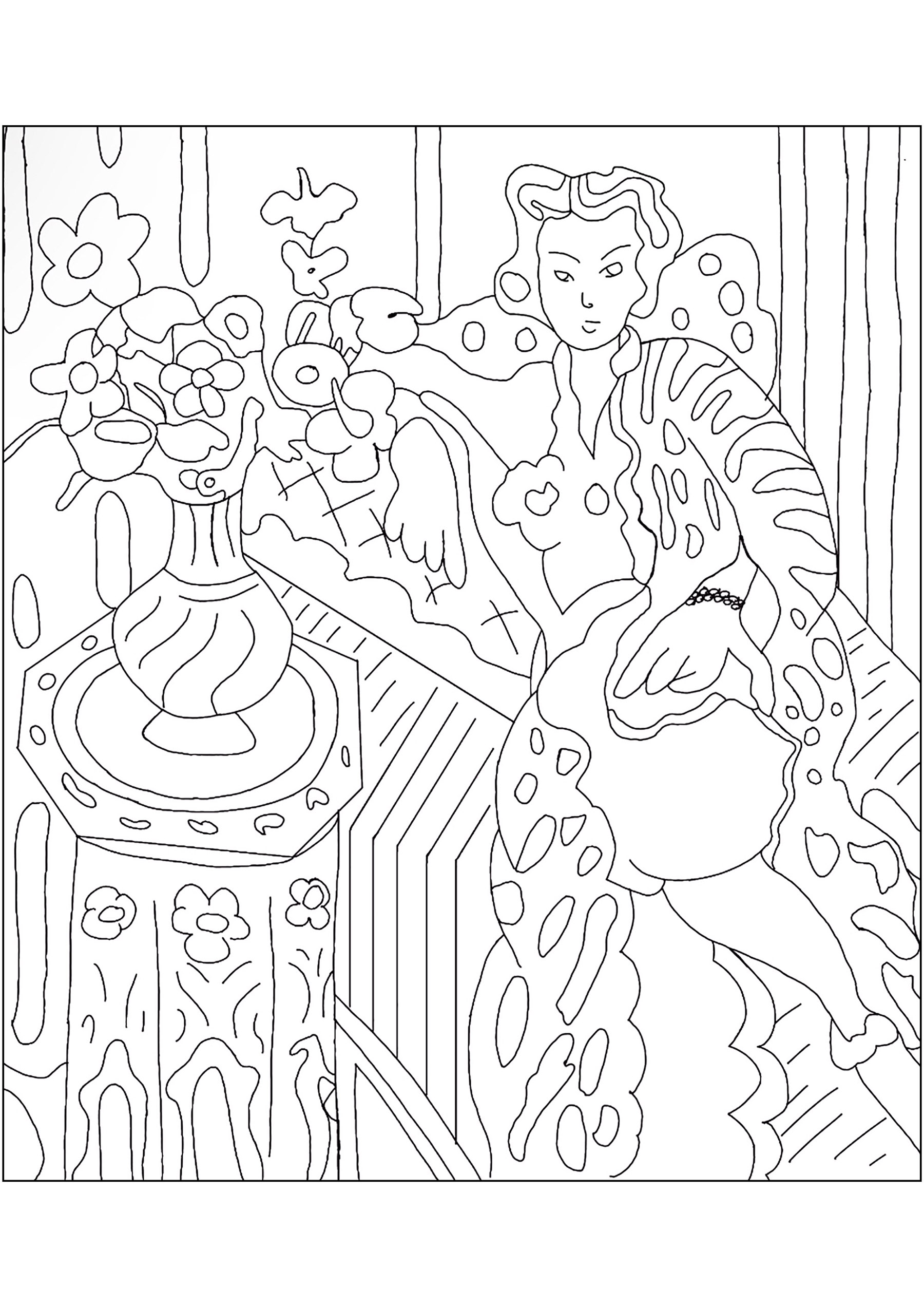 Coloriage créé à partir du tableau d'Henri Matisse 'Odalisque a la robe persane' (1937)