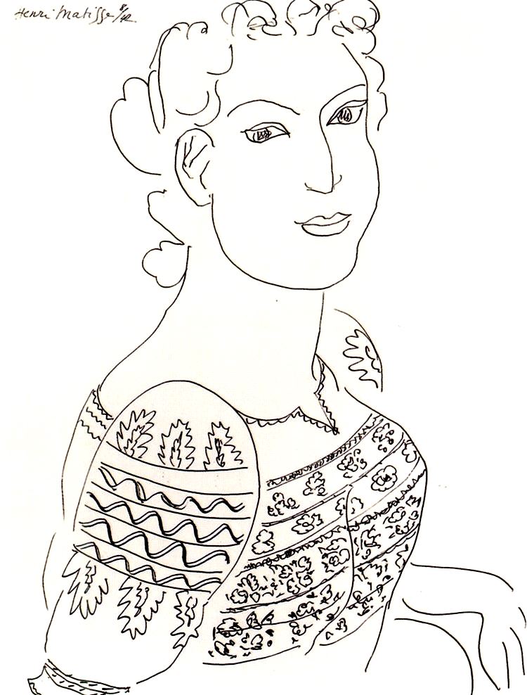 Coloriage créé à partir du dessin d'Henri Matisse : La blouse roumaine (1942)