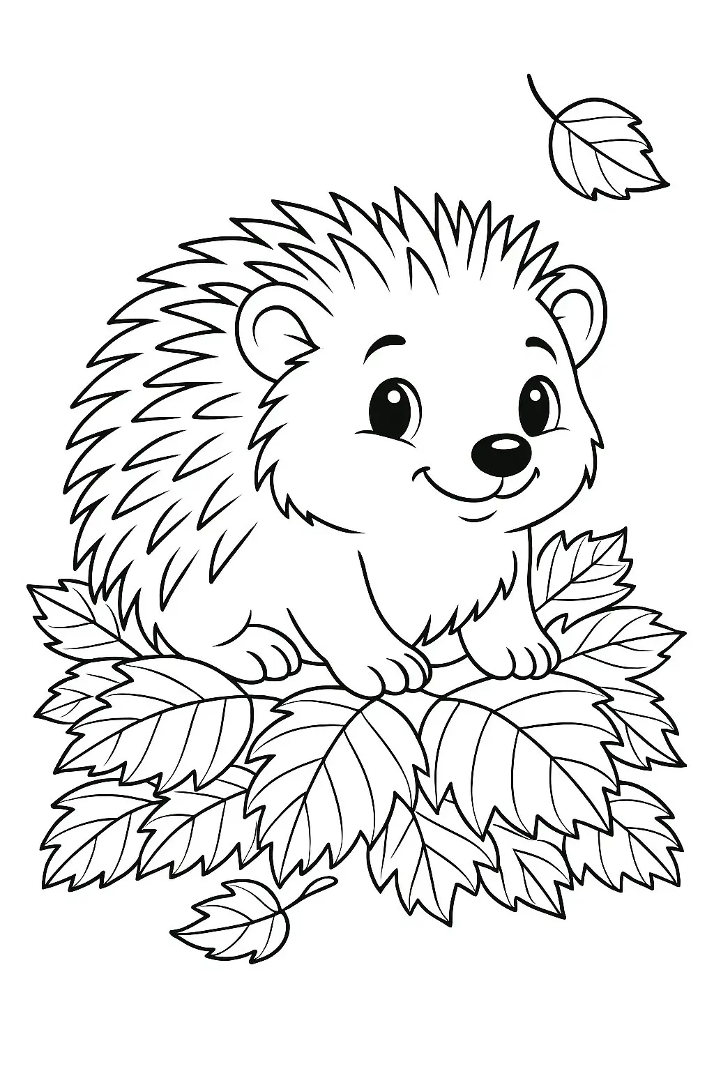 Petit hérisson sur des feuilles mortes (Coloriage à imprimer pour enfants)