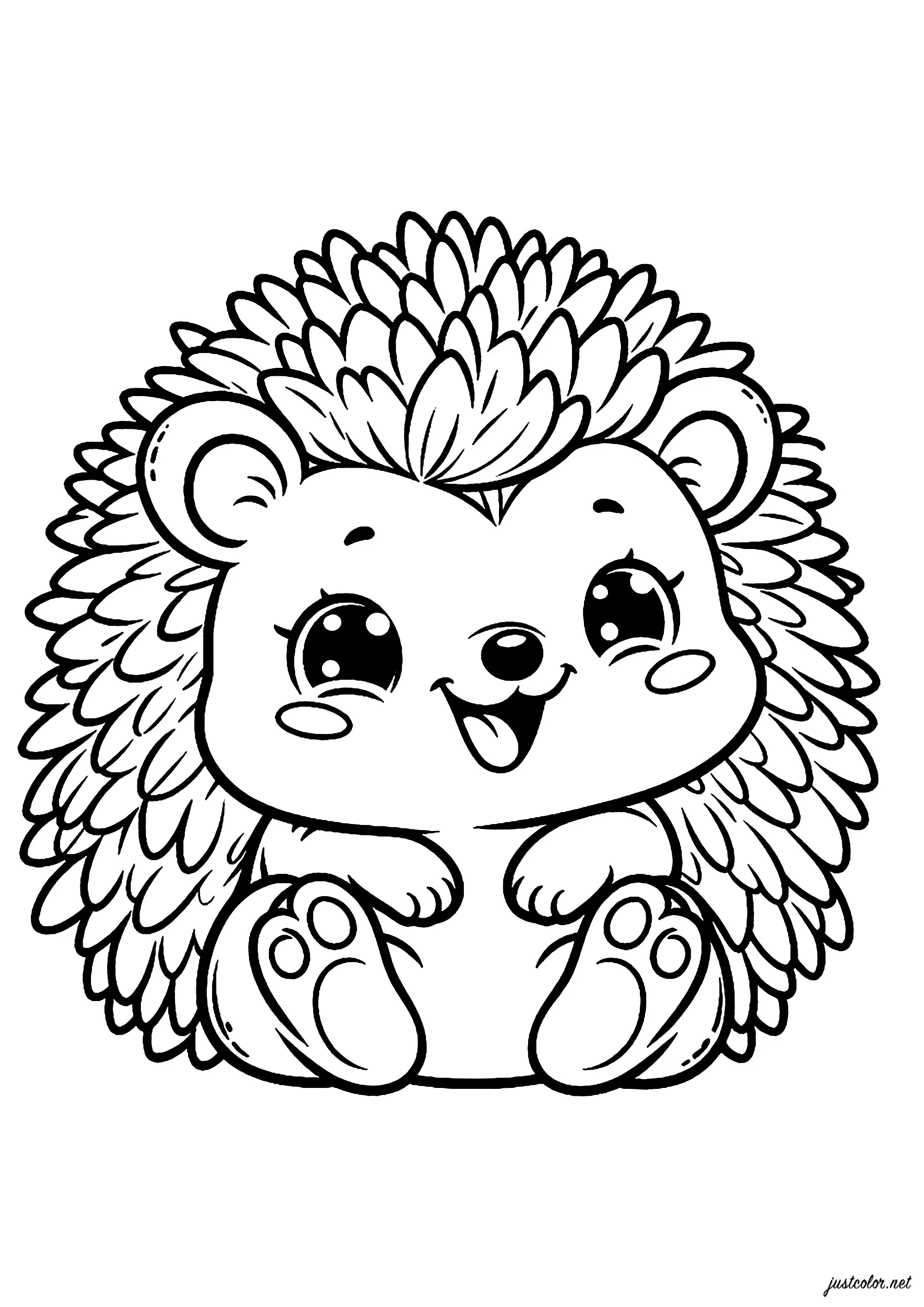 Mignon hérisson souriant dans l'herbe (Coloriage à imprimer pour enfants)