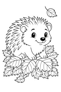 Petit hérisson sur des feuilles mortes (Coloriage)