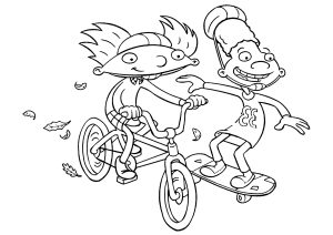 Coloriage d'Hey Arnold à imprimer pour enfants : Arnold et Gerald