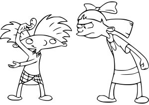 Coloriage d'Hey Arnold à imprimer pour enfants : Arnold et Helga Pataki