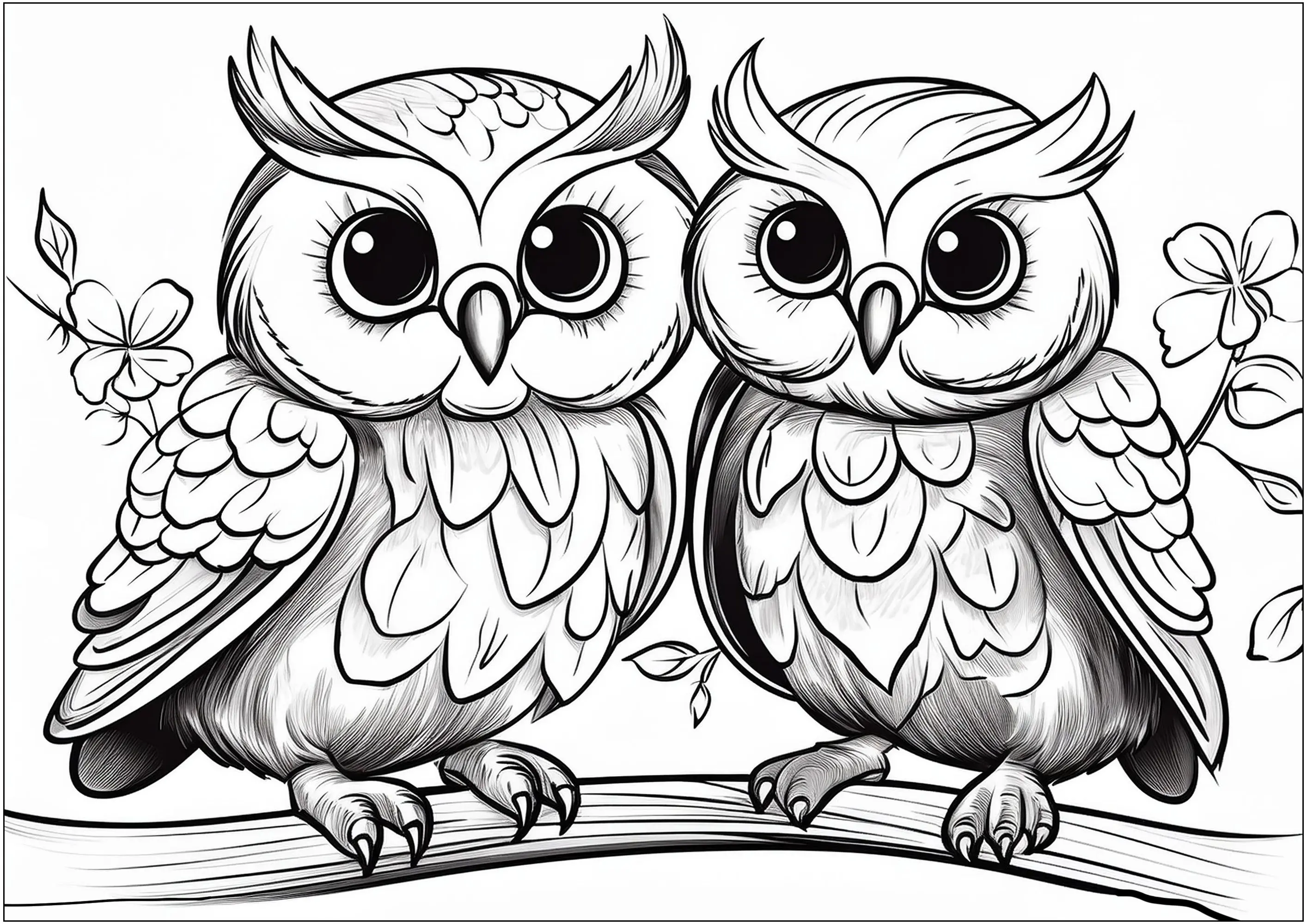 Deux petits hiboux gentils (Coloriage à imprimer pour enfants)