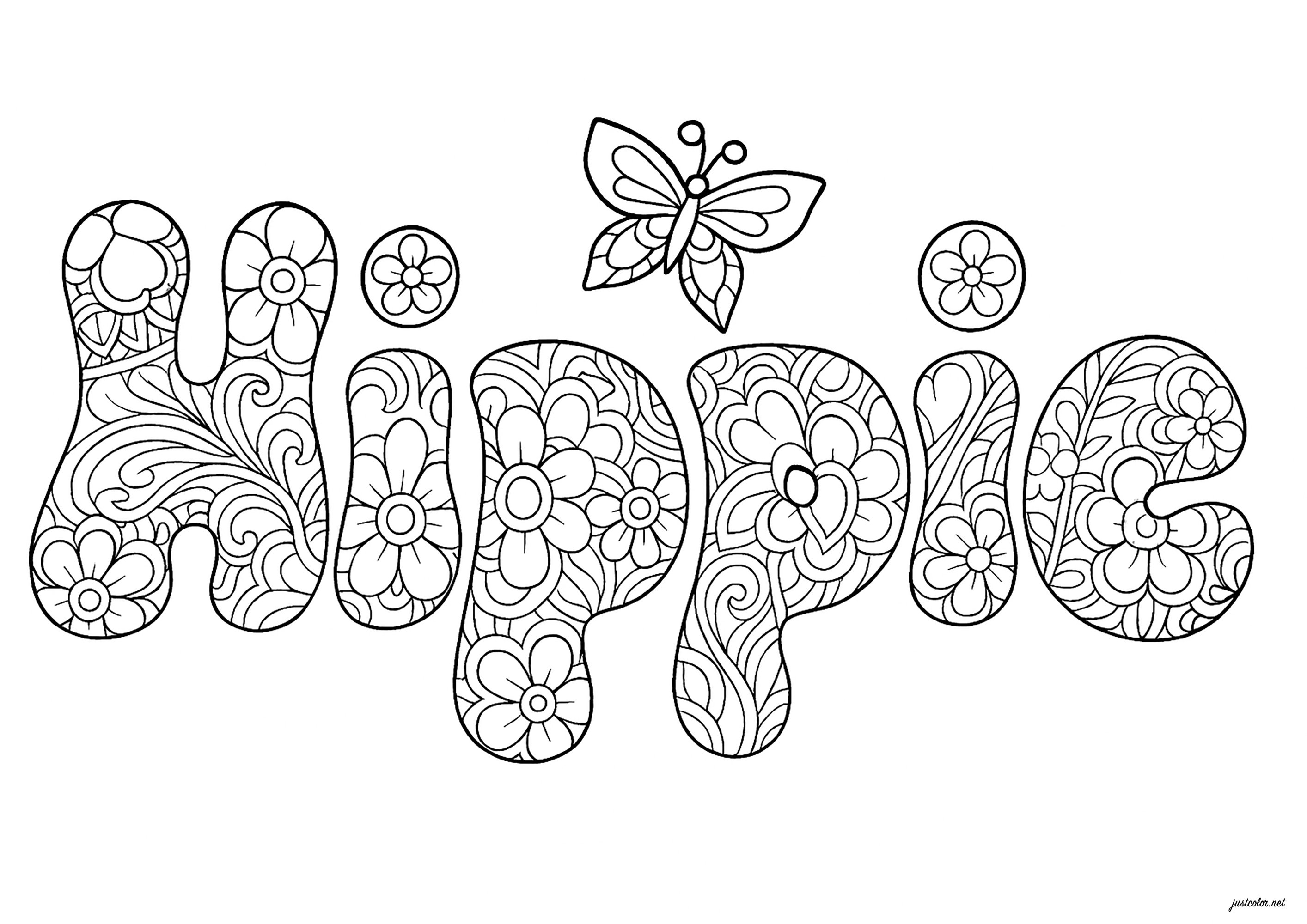 Mot "Hippie" à colorier