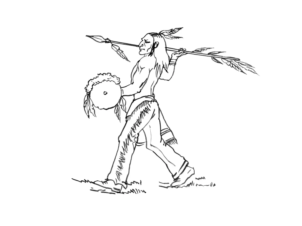 Indien avec une lance (Coloriage à imprimer pour enfants)