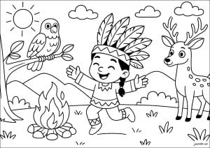 Danse sacrée au crépuscule (Coloriage d'indiens)