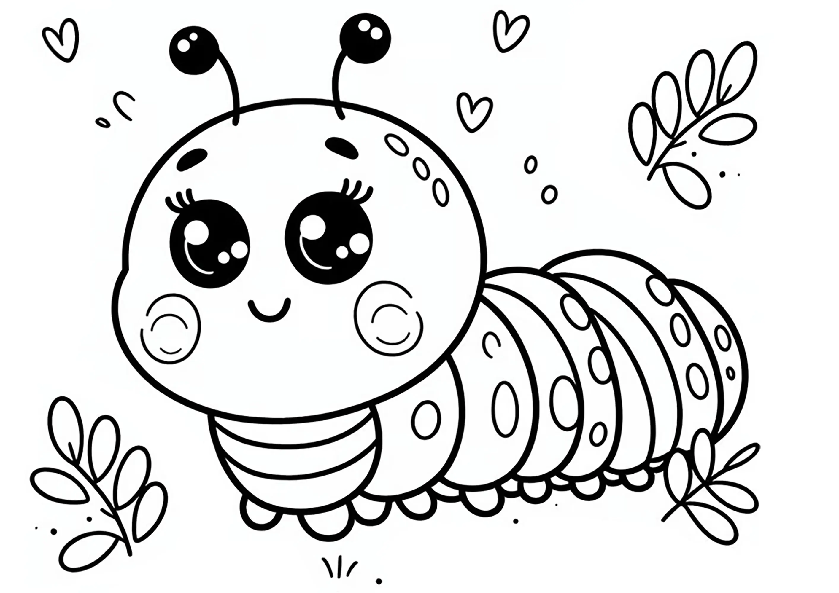 Chenille aux lignes épaisses (Coloriage d'Insectes (Fourmis, Araignées, Abeilles …) à imprimer pour enfants)