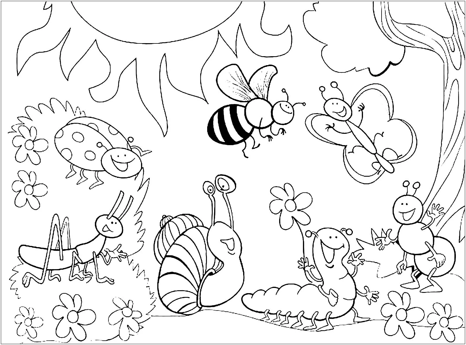 Nature (Coloriage d'Insectes (Fourmis, Araignées, Abeilles …) à imprimer pour enfants)
