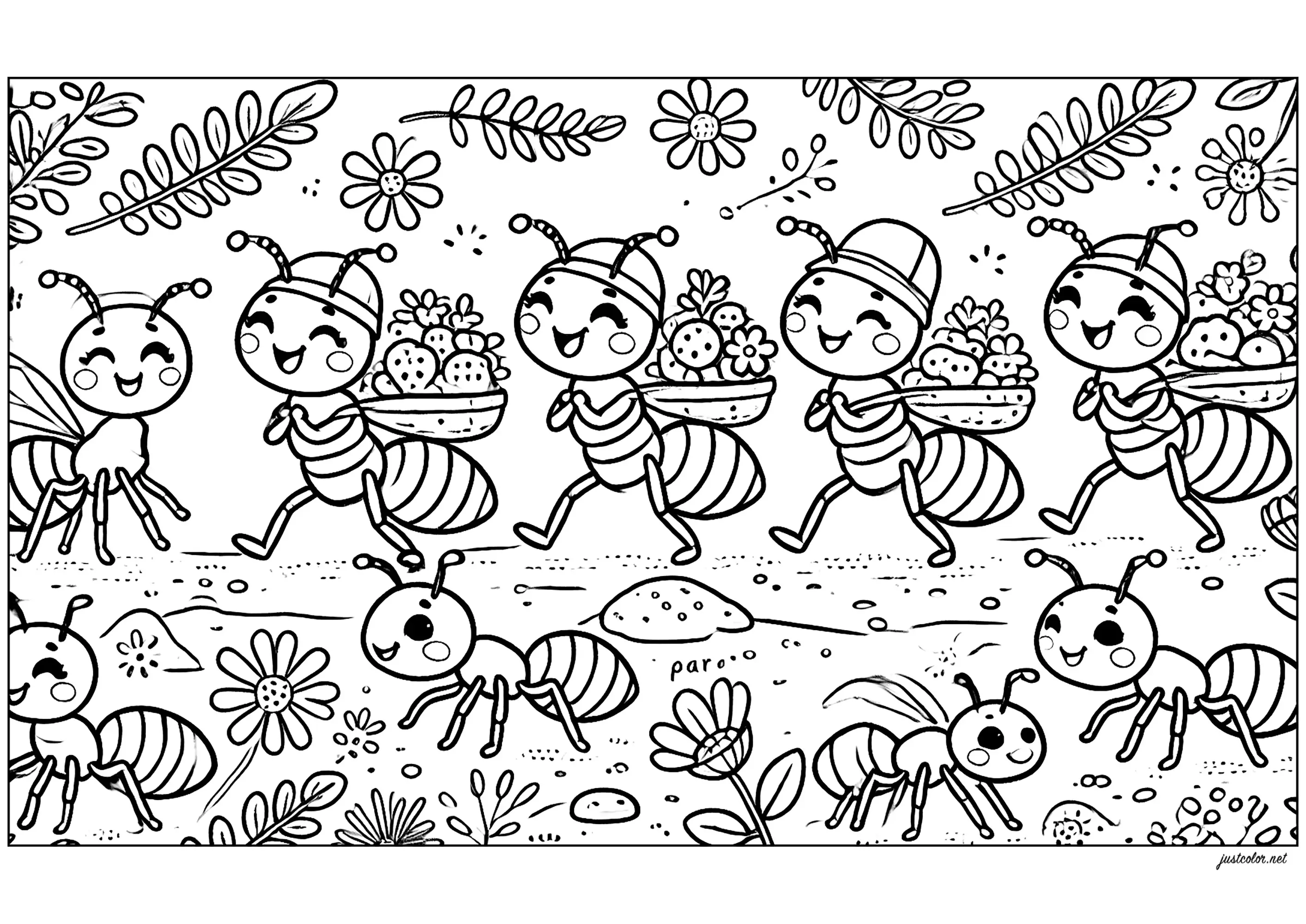 La Parade des fourmis (Coloriage d'Insectes (Fourmis, Araignées, Abeilles …) à imprimer pour enfants)