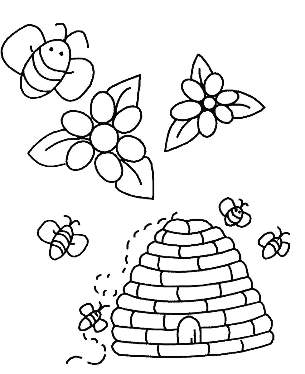 Coloriage d'une ruche et d'abeilles