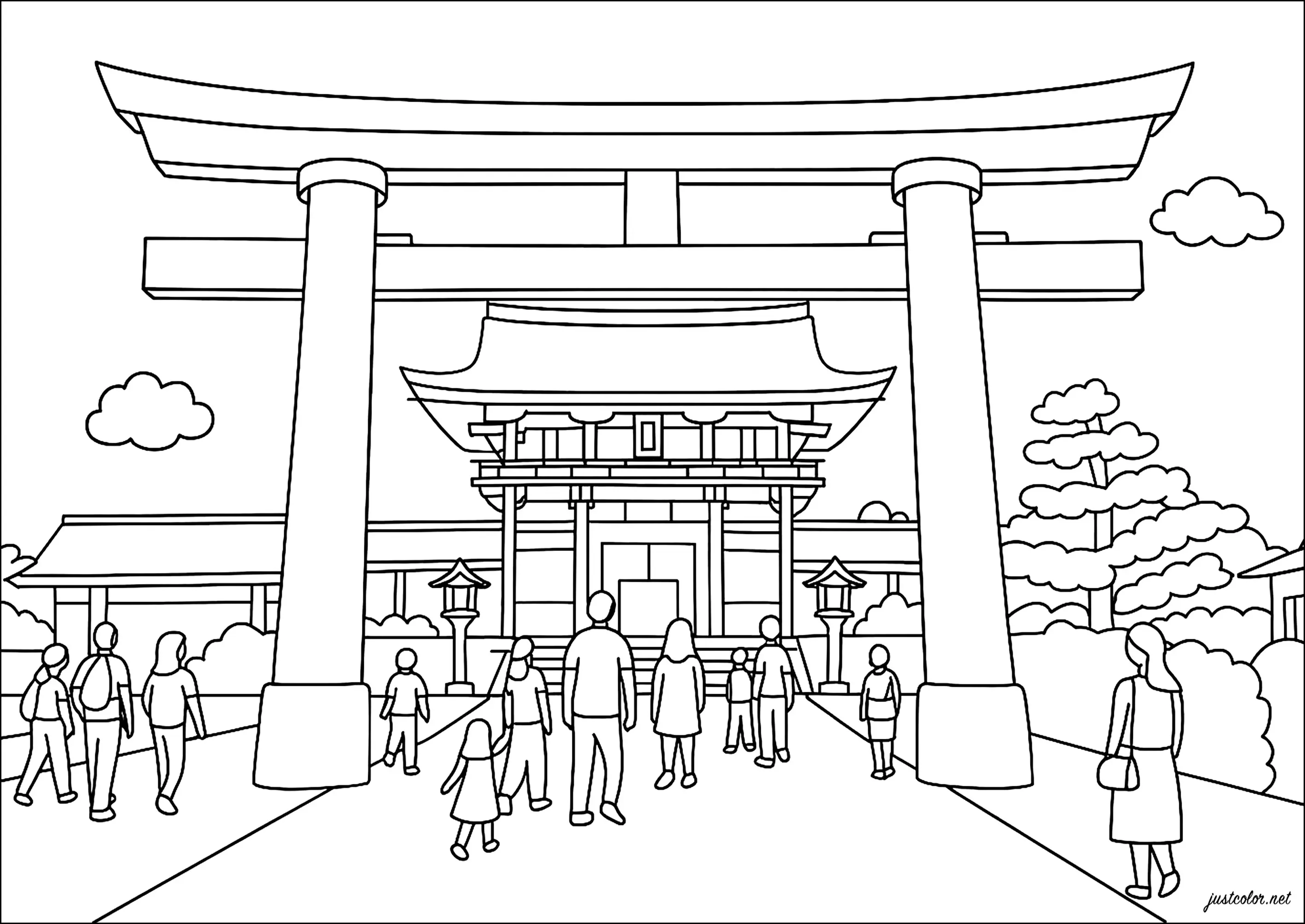 Temple de Kyoto au Japon - Coloriages de Japon à imprimer pour enfants, image size:2834x2006