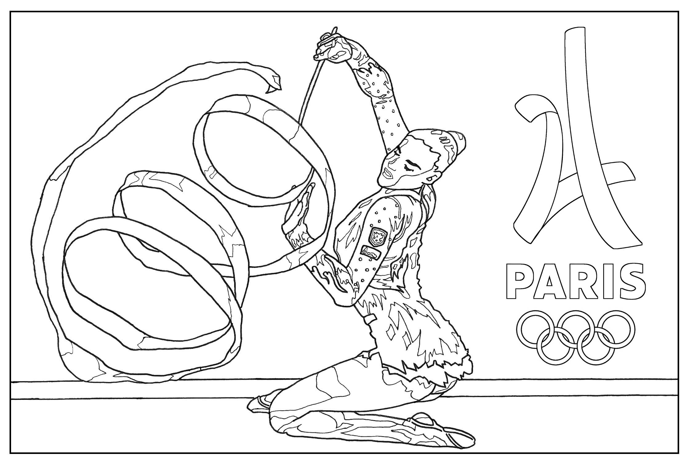 Coloriage Jeux Olympiques Paris 2024 : Gymnastique rythmique. Par Sofian