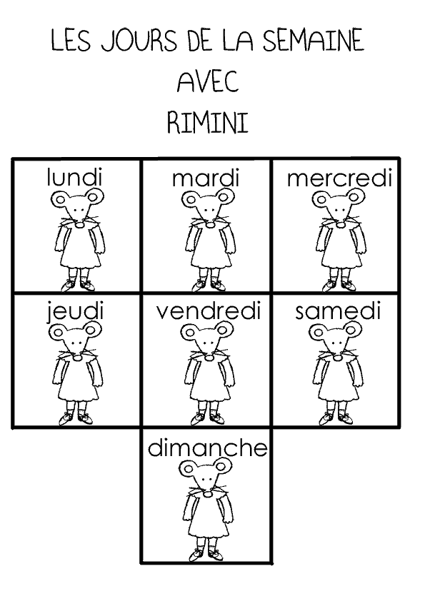 Dessin des Jours de la semaine gratuit à imprimer et colorier