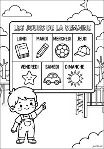 Les jours de la semaine (en anglais) sur un grand calendrier